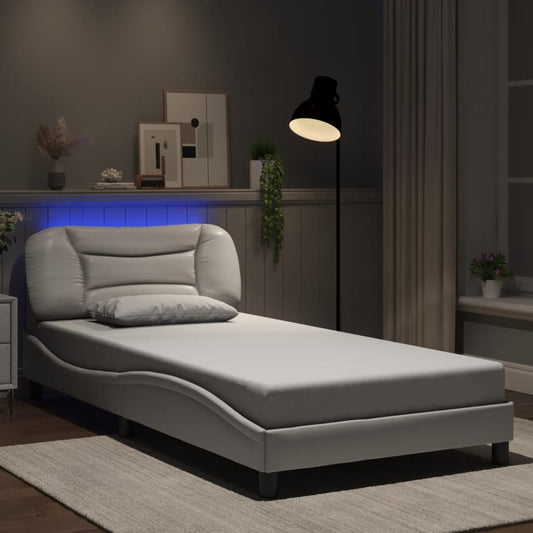 vidaXL Πλαίσιο κρεβατιού με LED χωρίς στρώμα Hvar Λευκό 100x200 εκ.