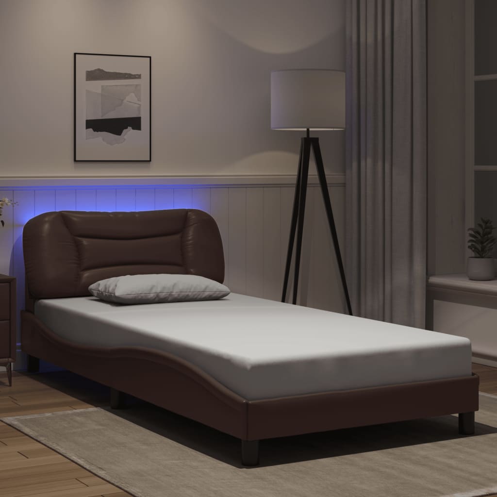 vidaXL Πλαίσιο κρεβατιού με LED χωρίς στρώμα Hvar Καφέ 100x200 εκ.