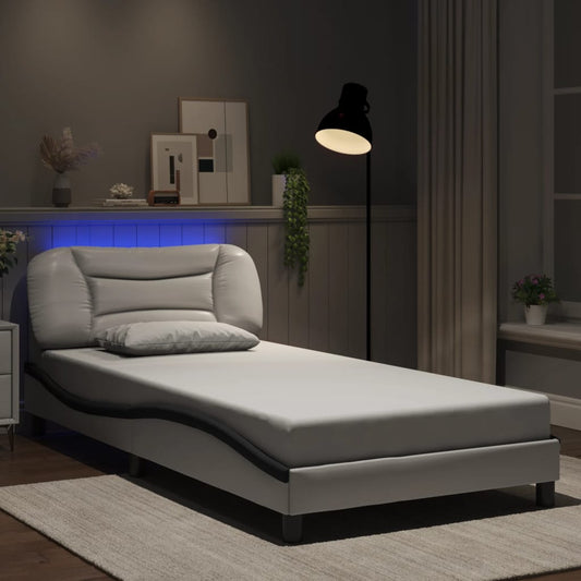 vidaXL Πλαίσιο κρεβατιού με LED χωρίς στρώμα Hvar Λευκό/Μαύρο 100x200εκ.