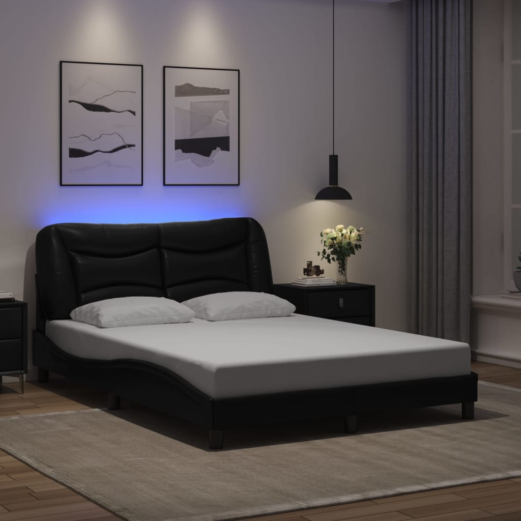 vidaXL Πλαίσιο κρεβατιού με LED χωρίς στρώμα Hvar Μαύρο 120x200 εκ.