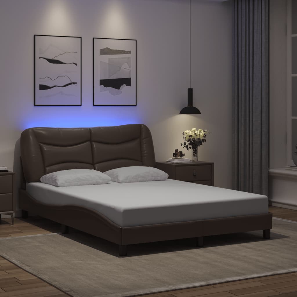 vidaXL Πλαίσιο κρεβατιού με LED χωρίς στρώμα Hvar Καφέ 120x200 εκ.