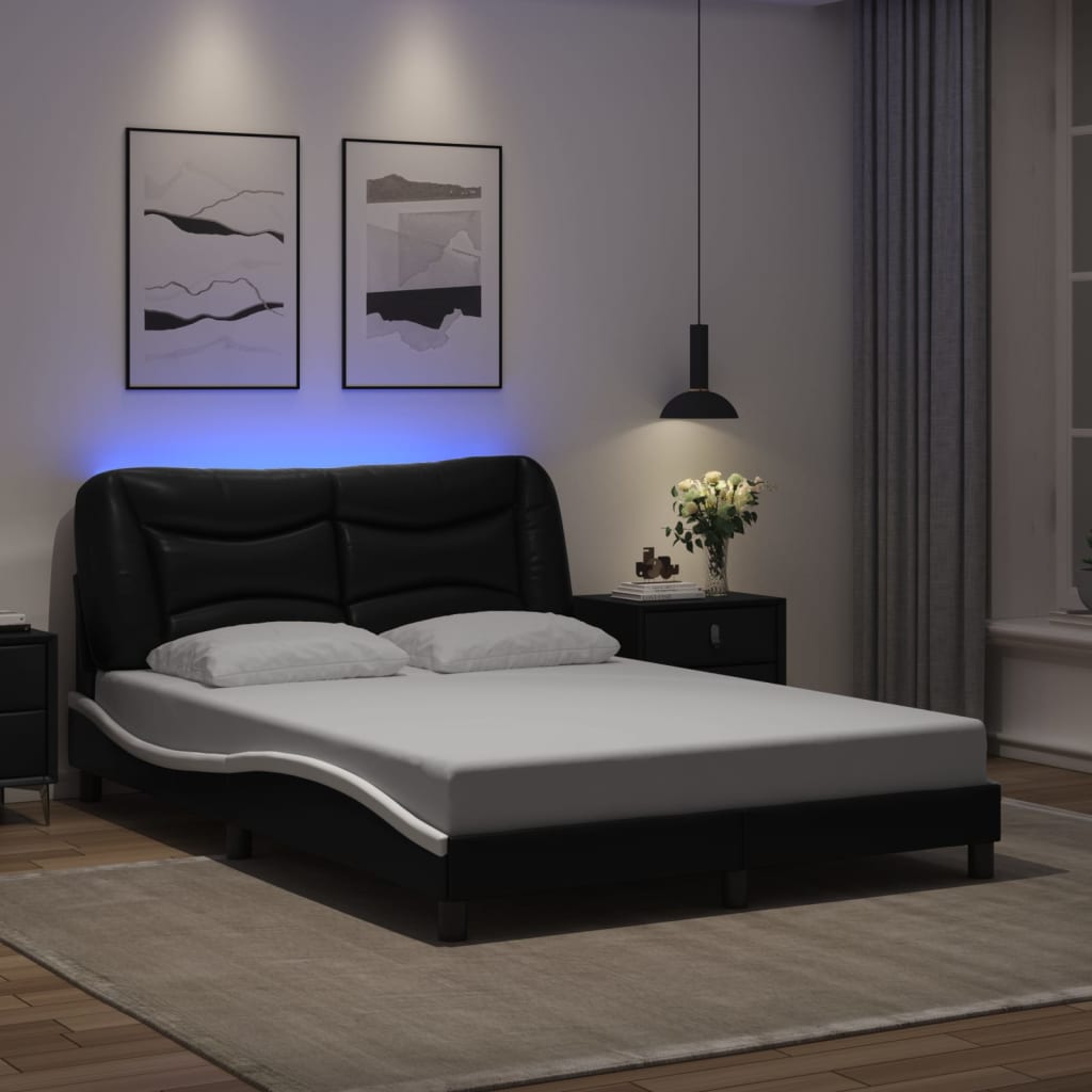 vidaXL Πλαίσιο κρεβατιού με LED χωρίς στρώμα Hvar Μαύρο/Λευκό 120x200εκ.