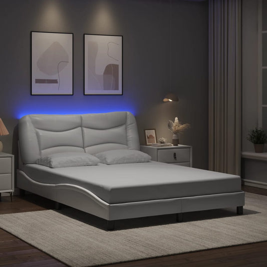 vidaXL Πλαίσιο κρεβατιού με LED χωρίς στρώμα Hvar Λευκό 140x190 εκ.