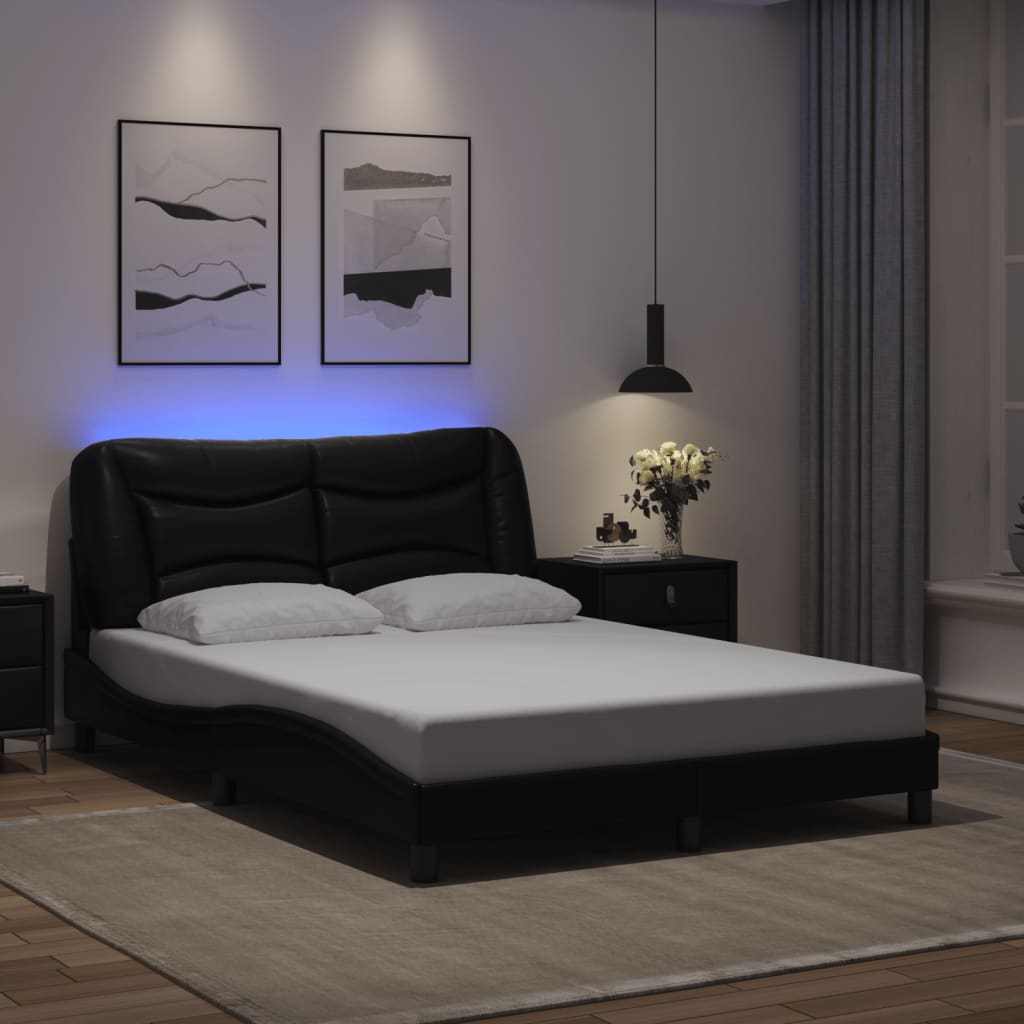 vidaXL Πλαίσιο κρεβατιού με LED χωρίς στρώμα Hvar Μαύρο 140x200 εκ.