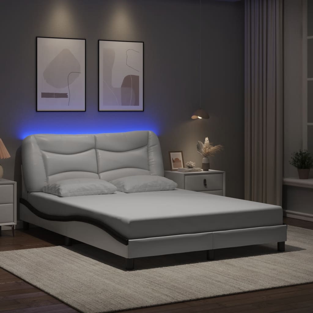 vidaXL Πλαίσιο κρεβατιού με LED χωρίς στρώμα Hvar Λευκό/Μαύρο 140x200εκ.