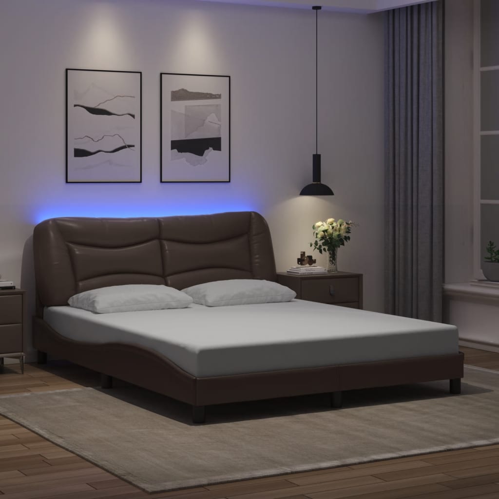 vidaXL Πλαίσιο κρεβατιού με LED χωρίς στρώμα Hvar Καφέ 160x200 εκ.