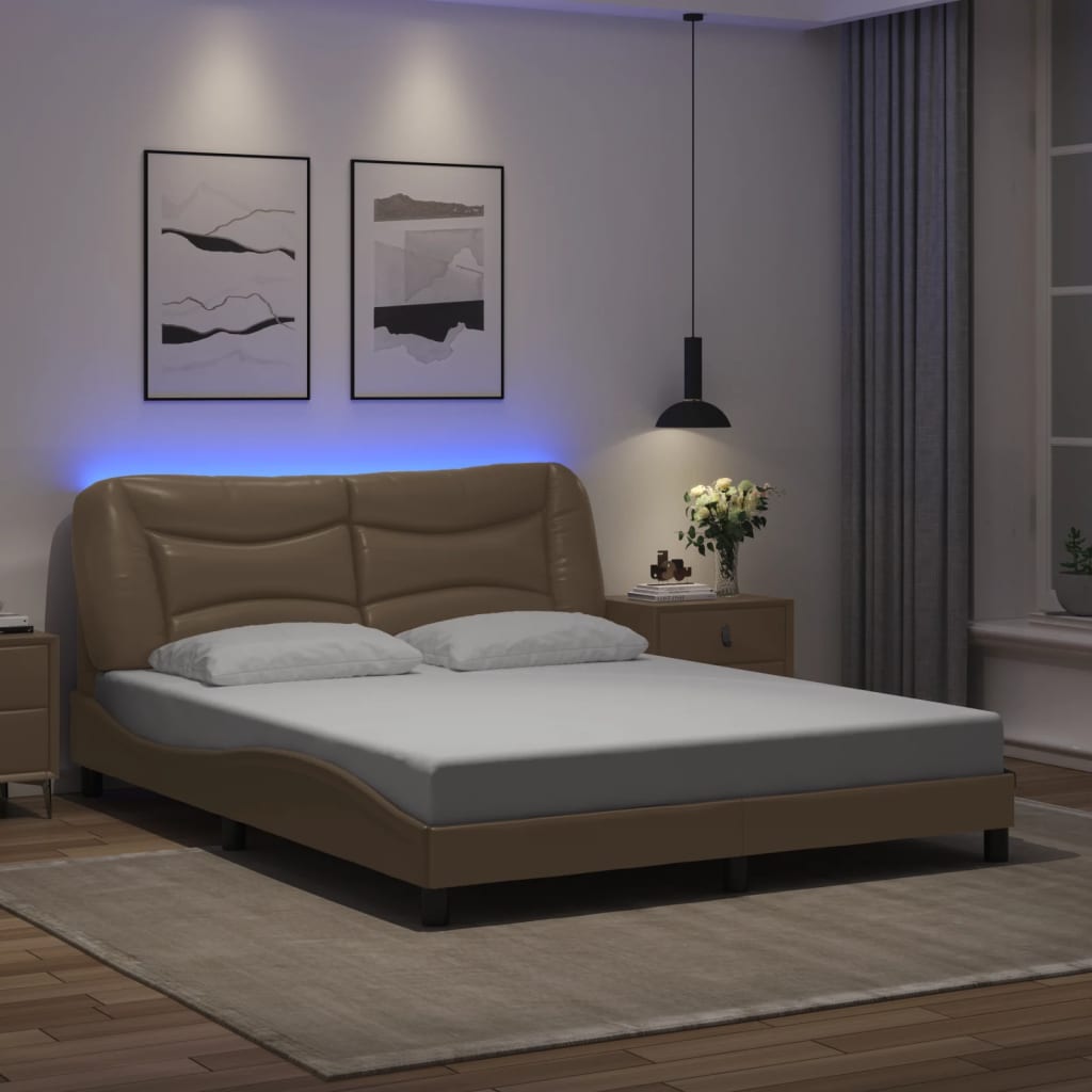 vidaXL Πλαίσιο κρεβατιού με LED χωρίς στρώμα Hvar Καπουτσίνο 160x200 εκ.