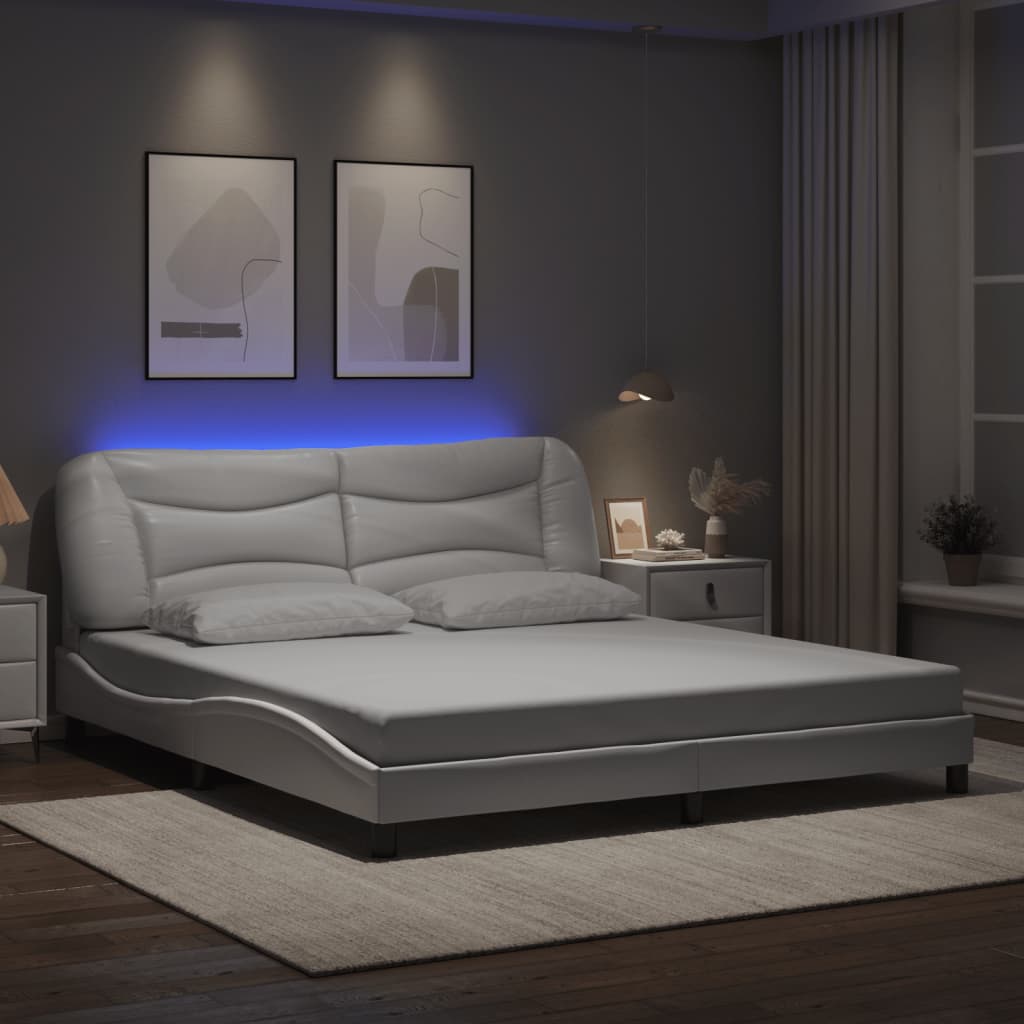 vidaXL Πλαίσιο κρεβατιού με LED χωρίς στρώμα Hvar Λευκό 180x200εκ.