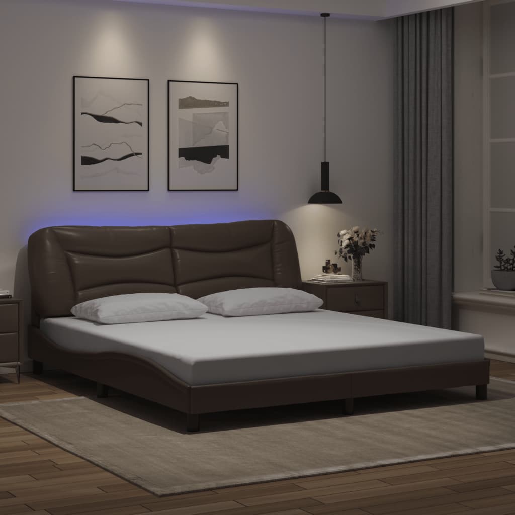 vidaXL Πλαίσιο κρεβατιού με LED χωρίς στρώμα Hvar Καφέ 180x200 εκ.