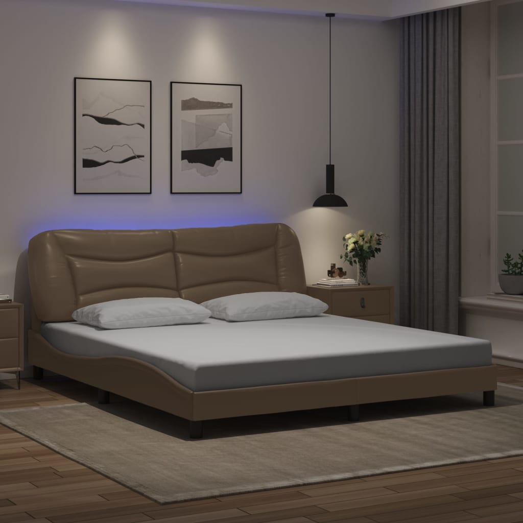 vidaXL Πλαίσιο κρεβατιού με LED χωρίς στρώμα Hvar Καπουτσίνο 180x200 εκ.