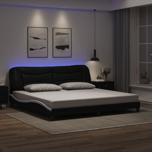 vidaXL Πλαίσιο κρεβατιού με LED χωρίς στρώμα Hvar Μαύρο/Λευκό 200x200εκ.