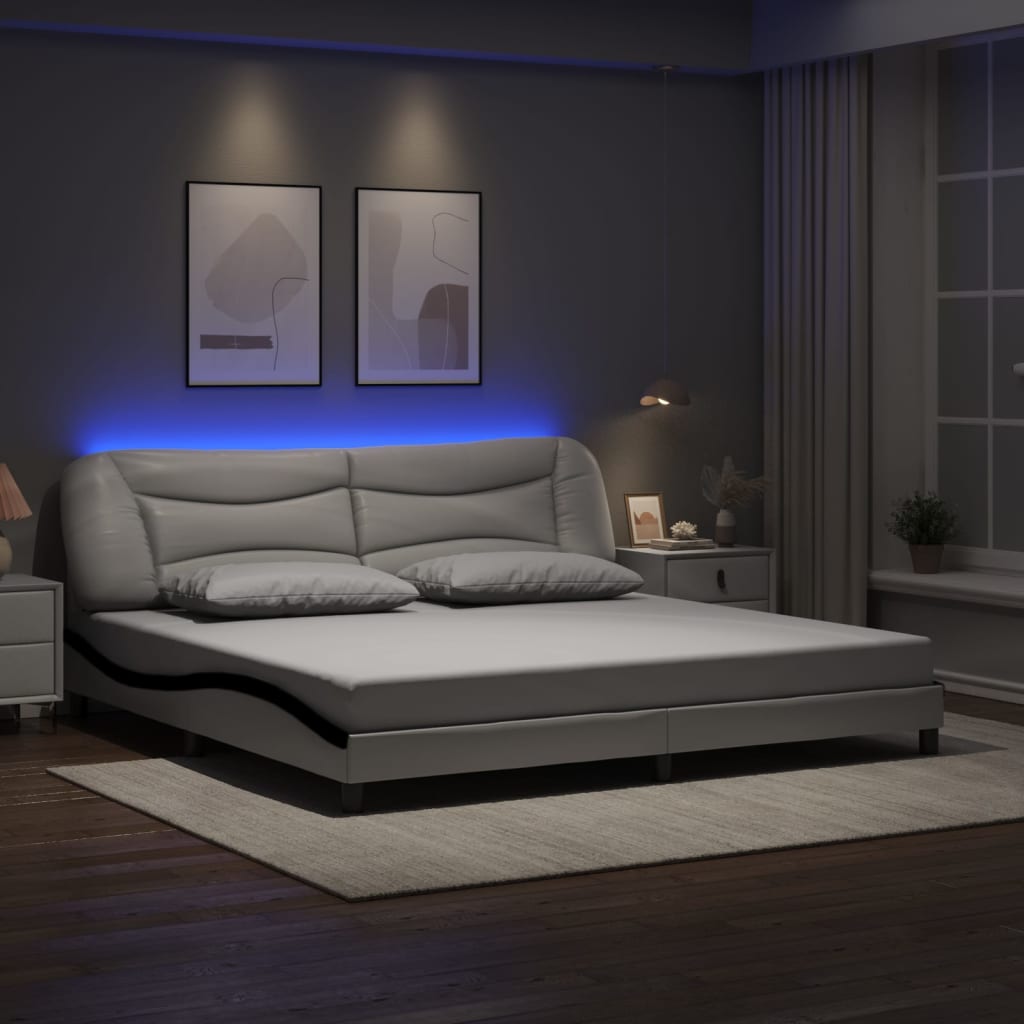 vidaXL Πλαίσιο κρεβατιού με LED χωρίς στρώμα Hvar Λευκό/Μαύρο 200x200εκ.