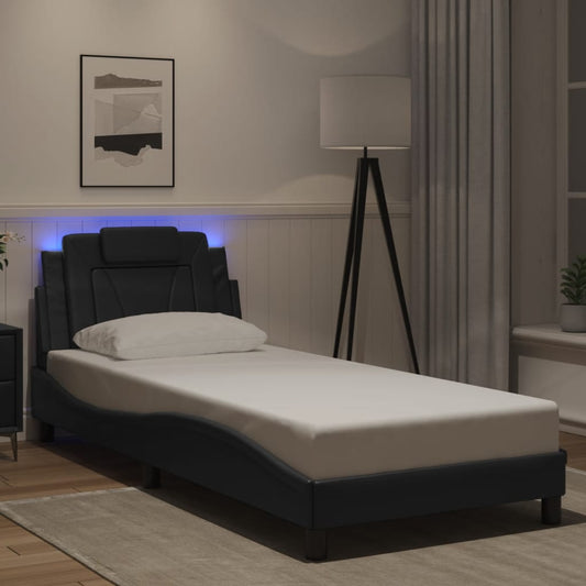 vidaXL Πλαίσιο Κρεβατιού Viana με LED Χωρίς Στρώμα Μαύρο 80x190 εκ.