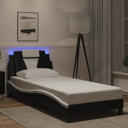 vidaXL Πλαίσιο Κρεβατιού Viana με LED Χωρίς Στρώμα Μαύρο/Λευκό 80x200 εκ.
