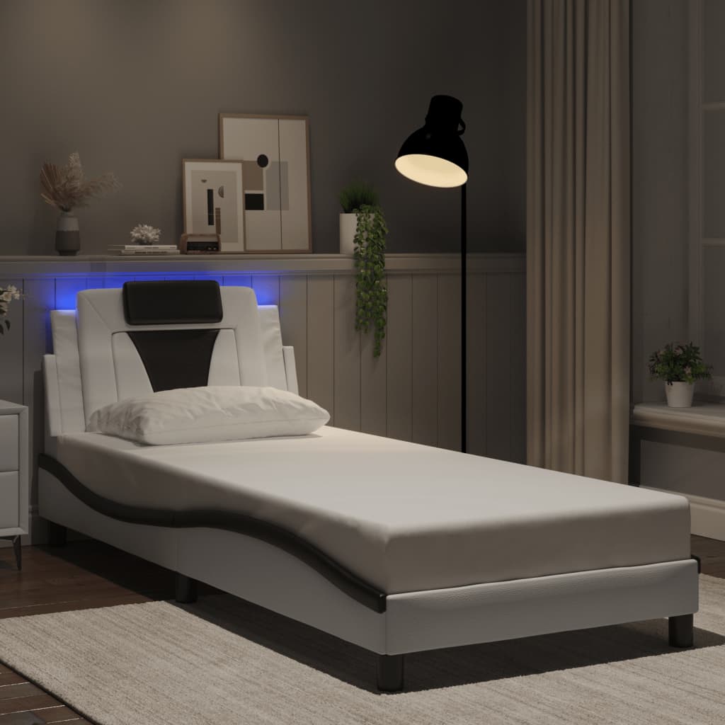 vidaXL Πλαίσιο Κρεβατιού Viana με LED Χωρίς Στρώμα Λευκό/Μαύρο 80x200εκ