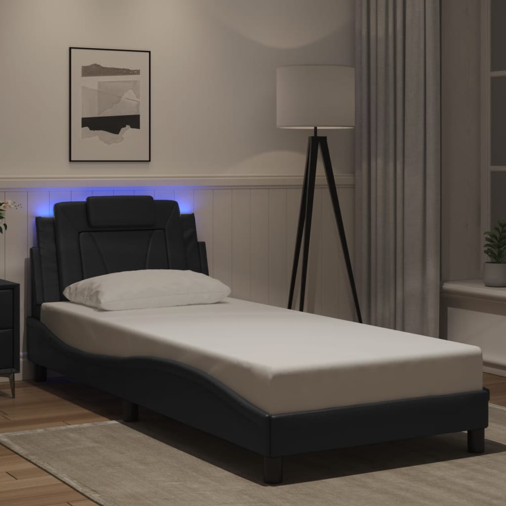 vidaXL Πλαίσιο Κρεβατιού Viana με LED Χωρίς Στρώμα Μαύρο 90x190 εκ.