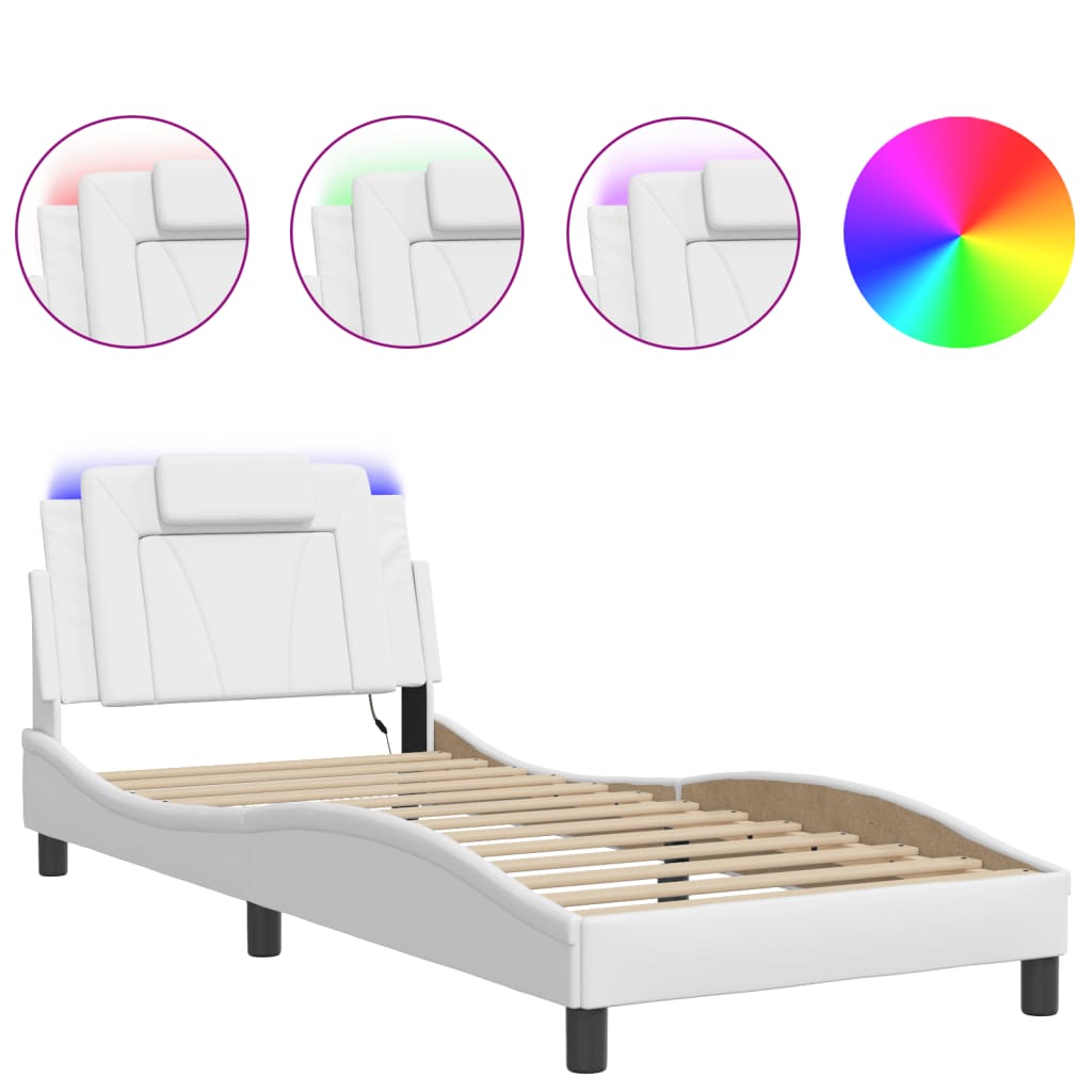 vidaXL Πλαίσιο Κρεβατιού Viana με LED Χωρίς Στρώμα Λευκό 90x190 εκ.