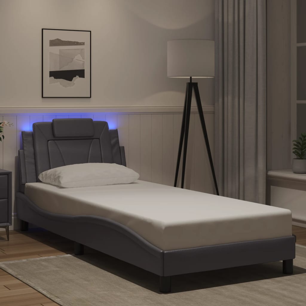 vidaXL Πλαίσιο Κρεβατιού Viana με LED Χωρίς Στρώμα Γκρι 90x190 εκ.