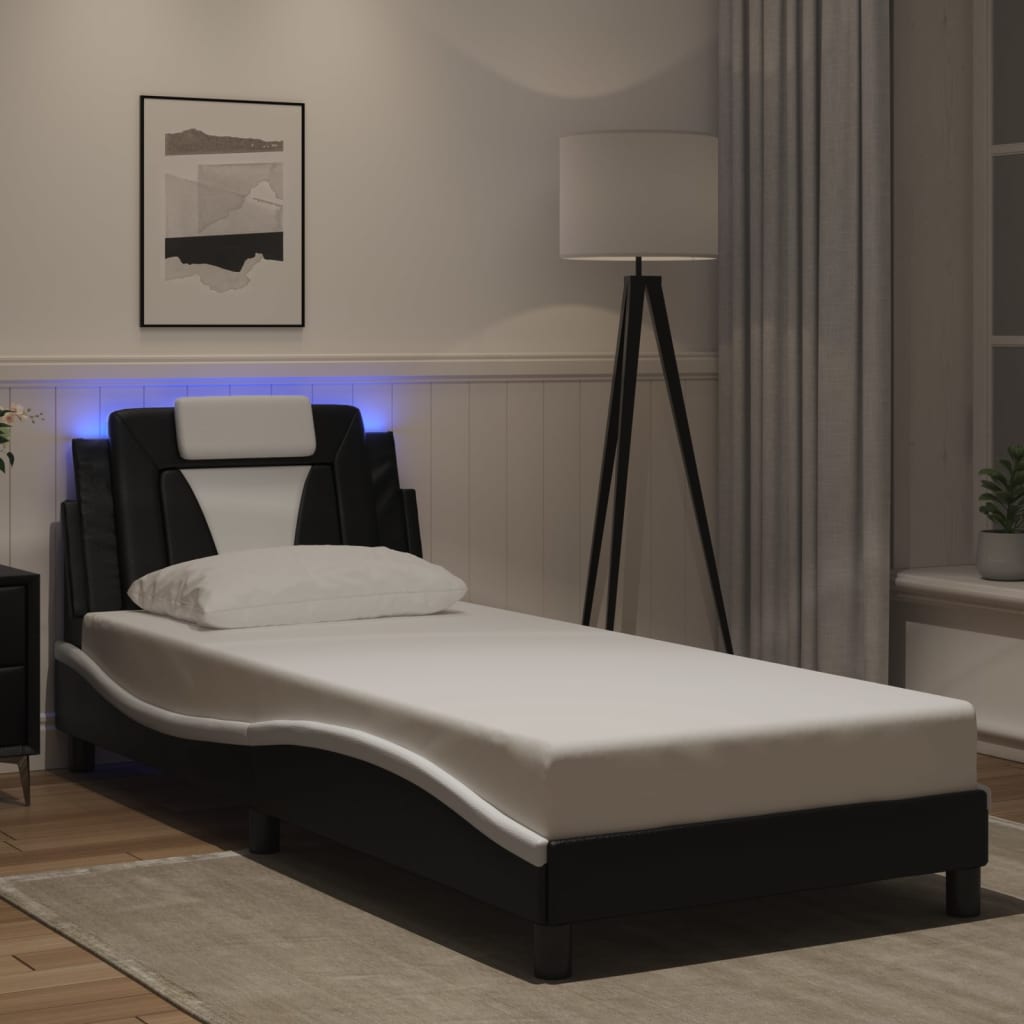 vidaXL Πλαίσιο Κρεβατιού Viana με LED Χωρίς Στρώμα Μαύρο/Λευκό 90x190 εκ.
