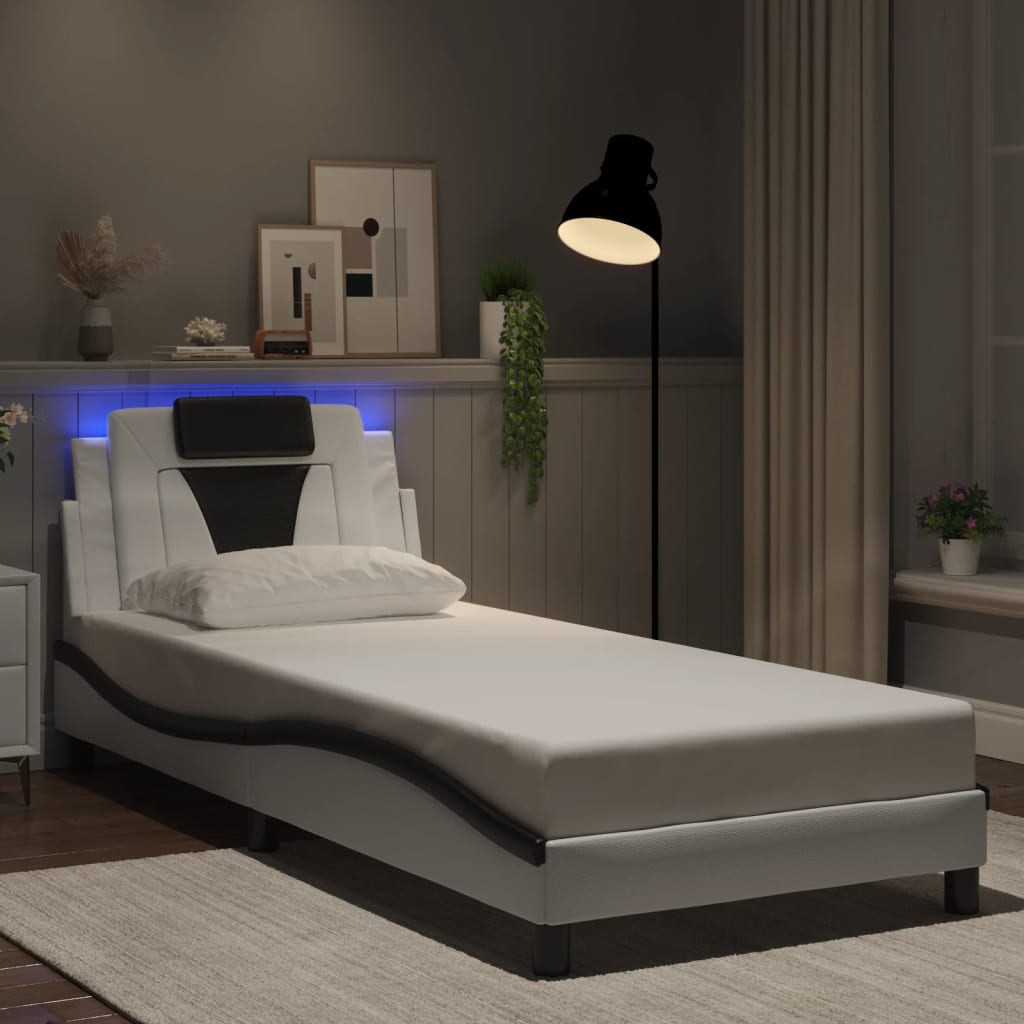 vidaXL Πλαίσιο Κρεβατιού Viana με LED Χωρίς Στρώμα Λευκό/Μαύρο 90x190εκ.