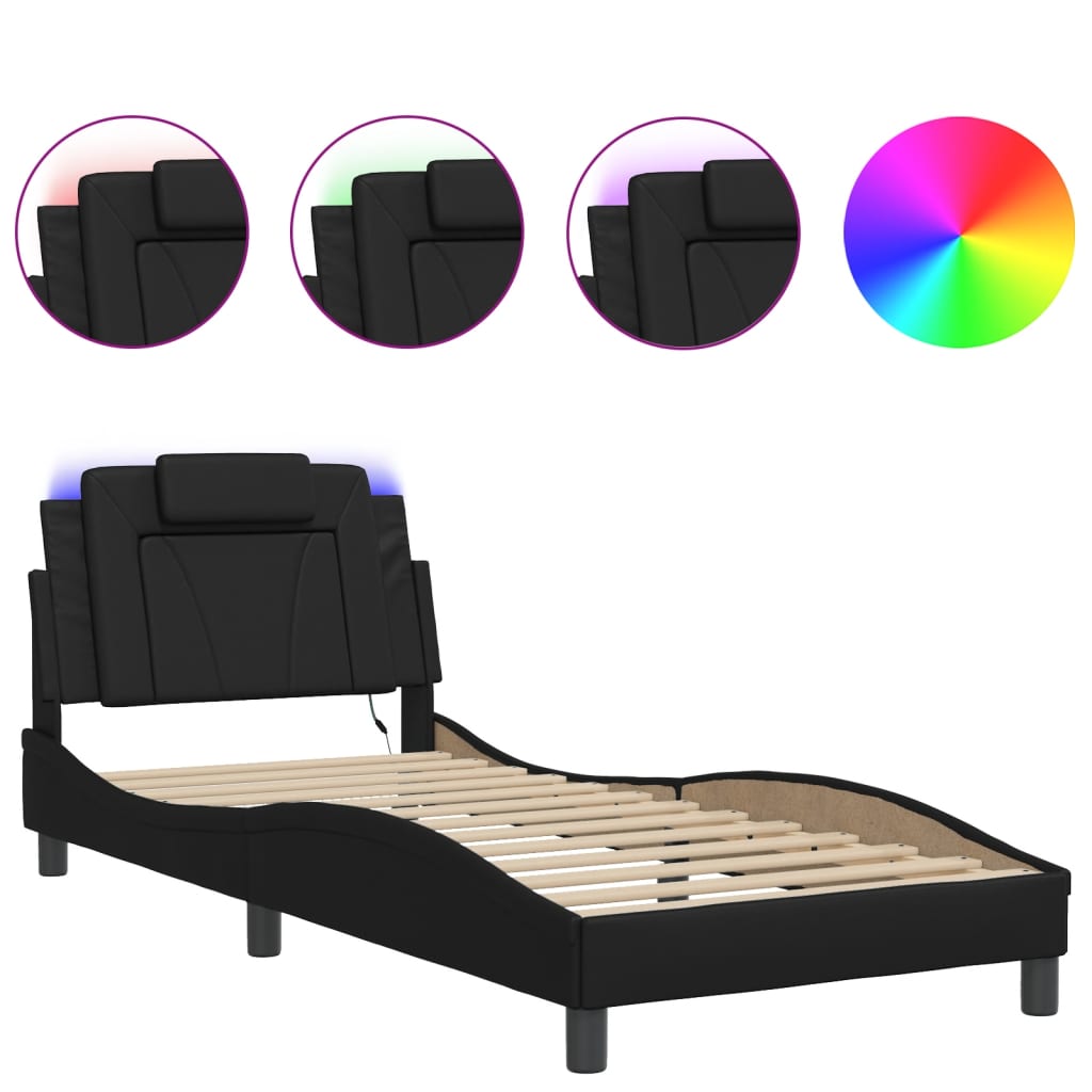 vidaXL Πλαίσιο Κρεβατιού Viana με LED Χωρίς Στρώμα Μαύρο 90 x 200 εκ.