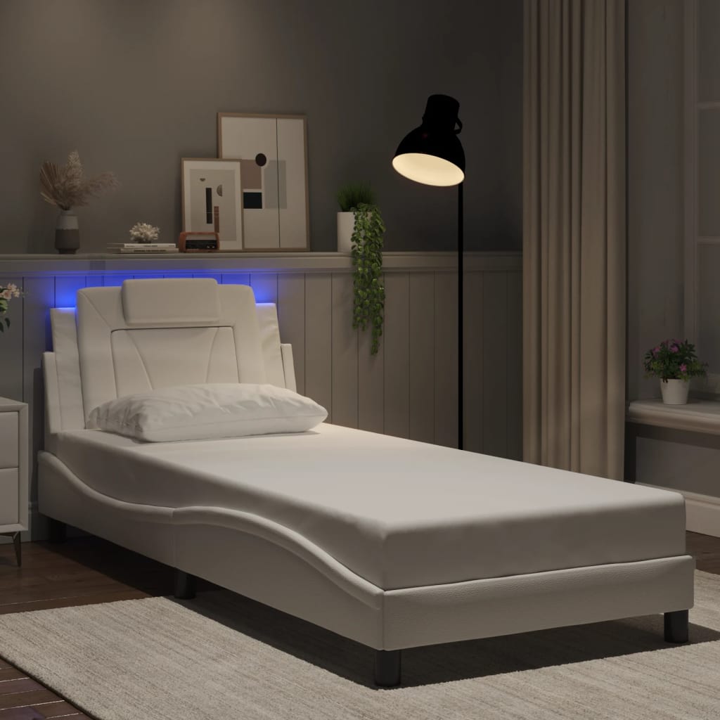vidaXL Πλαίσιο Κρεβατιού Viana με LED Χωρίς Στρώμα Λευκό 90 x 200 εκ.