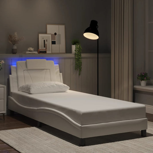 vidaXL Πλαίσιο Κρεβατιού Viana με LED Χωρίς Στρώμα Λευκό 90 x 200 εκ.