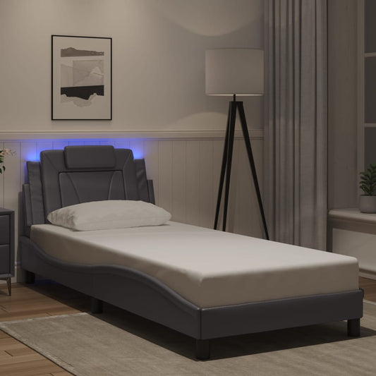 vidaXL Πλαίσιο Κρεβατιού Viana με LED Χωρίς Στρώμα Γκρι 90x200 εκ.