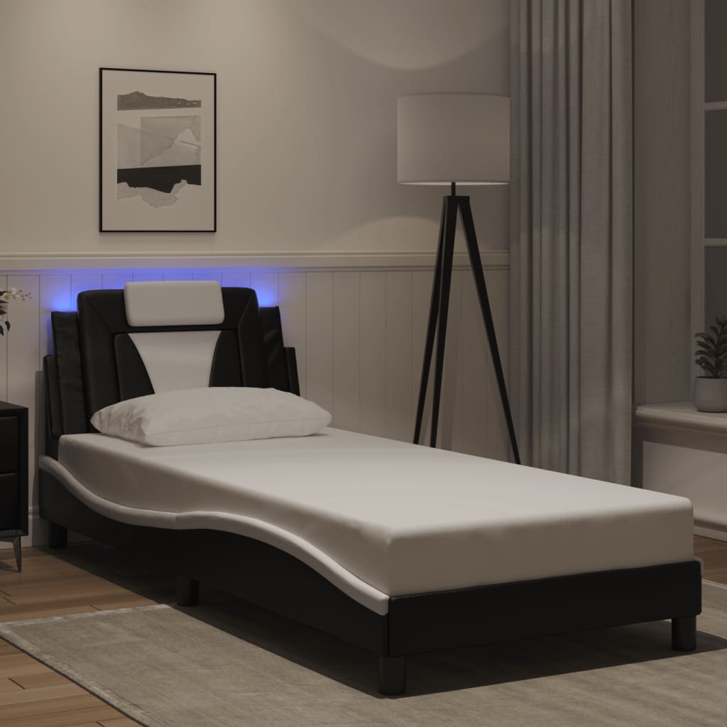 vidaXL Πλαίσιο Κρεβατιού Viana με LED Χωρίς Στρώμα Μαύρο/Λευκό 90x200 εκ.