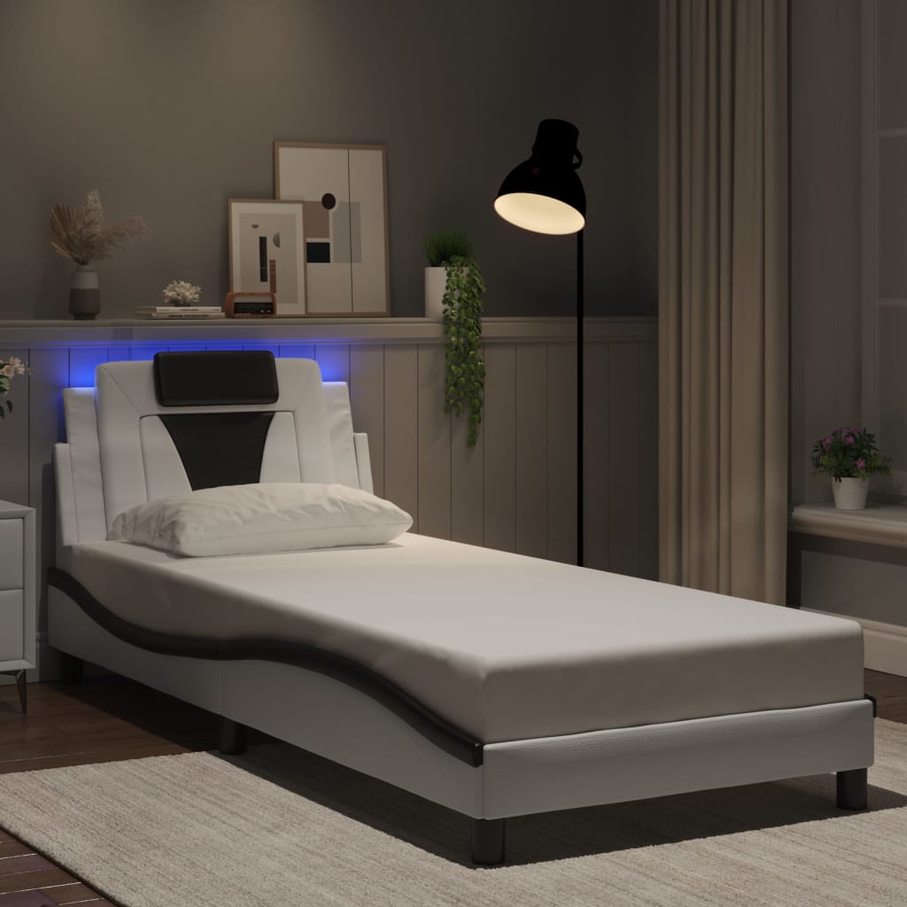 vidaXL Πλαίσιο Κρεβατιού Viana με LED Χωρίς Στρώμα Λευκό/Μαύρο 90x200 εκ.
