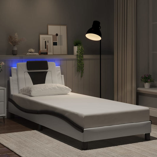 vidaXL Πλαίσιο Κρεβατιού Viana με LED Χωρίς Στρώμα Λευκό/Μαύρο 90x200 εκ.