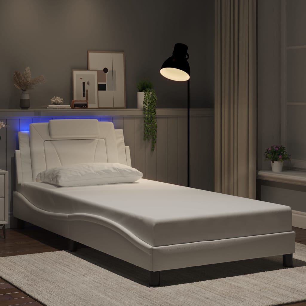 vidaXL Πλαίσιο Κρεβατιού Viana με LED Χωρίς Στρώμα Λευκό 100x200 εκ.
