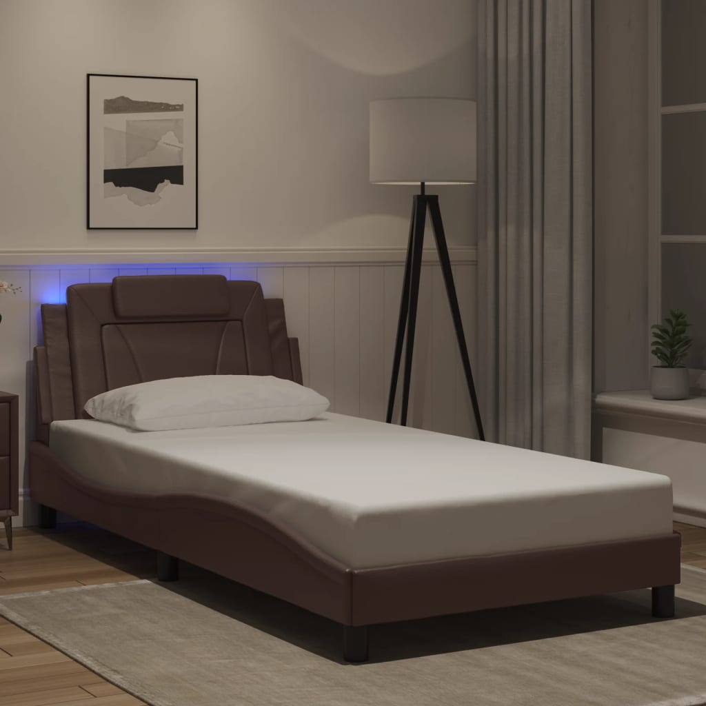 vidaXL Πλαίσιο Κρεβατιού Viana με LED Χωρίς Στρώμα Καφέ 100x200 εκ.