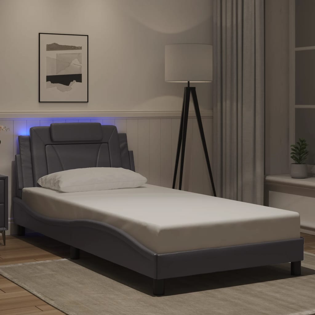 vidaXL Πλαίσιο Κρεβατιού Viana με LED Χωρίς Στρώμα Γκρι 100x200 εκ.