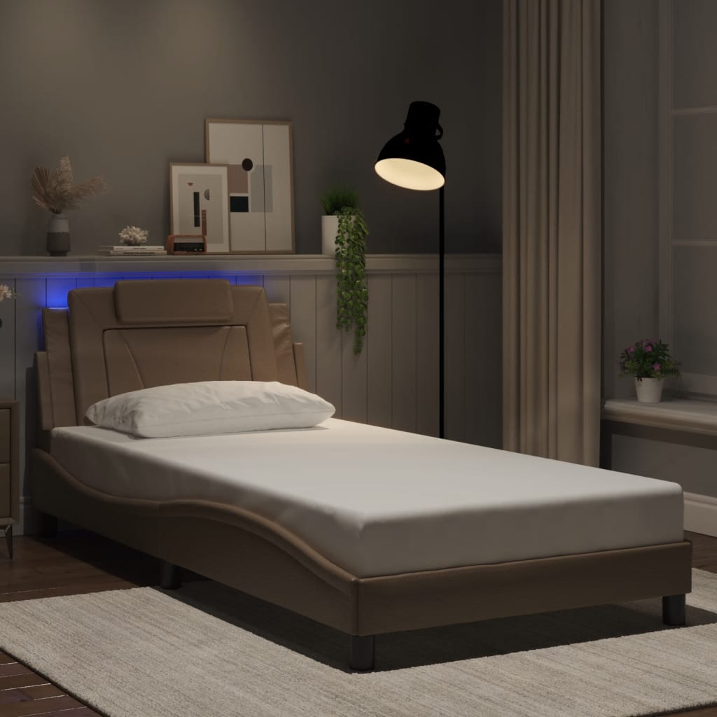 vidaXL Πλαίσιο Κρεβατιού Viana με LED Χωρίς Στρώμα Καπουτσίνο 100x200 εκ.