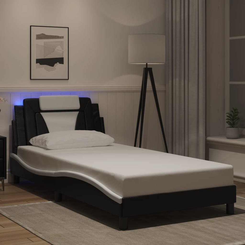 vidaXL Πλαίσιο Κρεβατιού Viana με LED Χωρίς Στρώμα Μαύρο/Λευκό 100x200εκ.