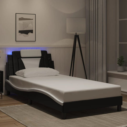 vidaXL Πλαίσιο Κρεβατιού Viana με LED Χωρίς Στρώμα Μαύρο/Λευκό 100x200εκ.