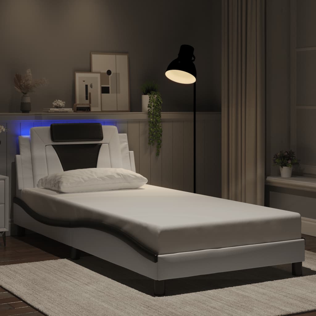 vidaXL Πλαίσιο Κρεβατιού Viana με LED Χωρίς Στρώμα Λευκό/Μαύρο 100x200εκ.