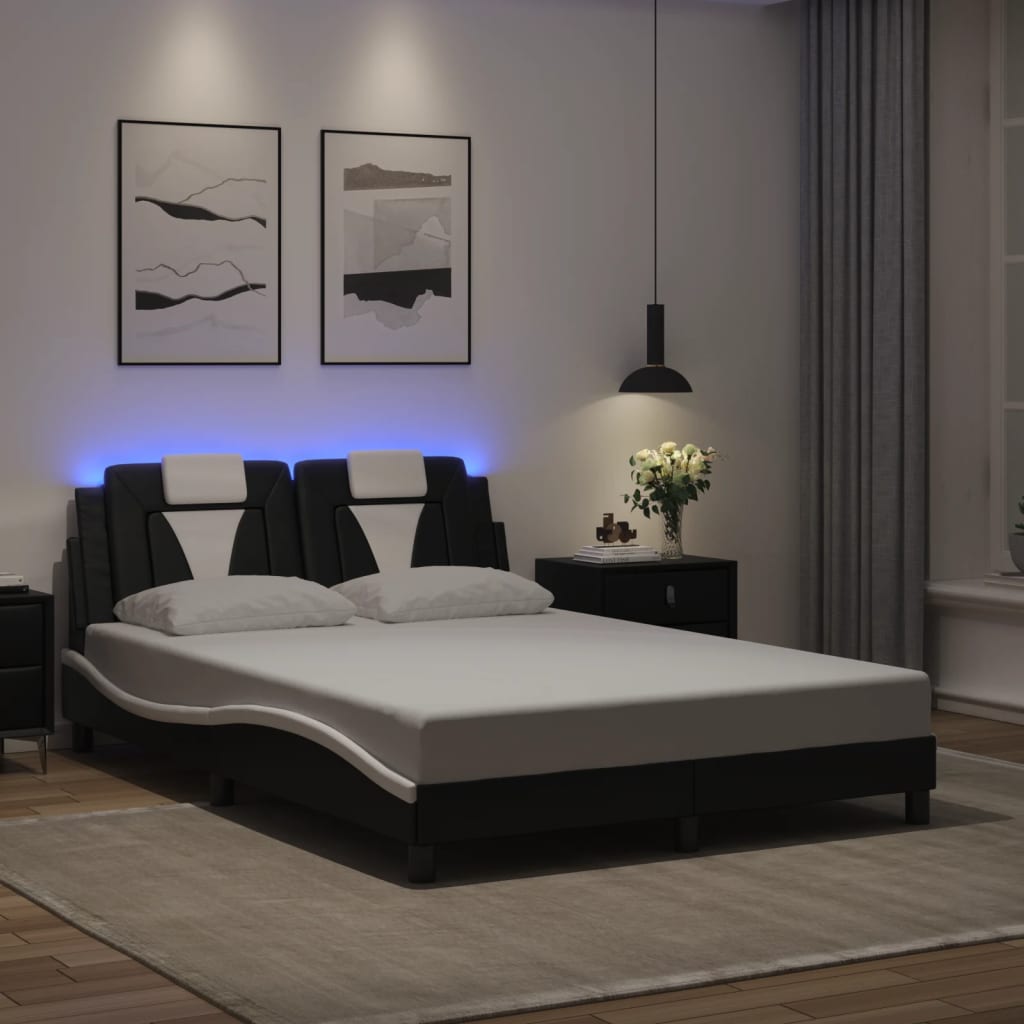 vidaXL Πλαίσιο Κρεβατιού Viana με LED Χωρίς Στρώμα Μαύρο/Λευκό 120x200εκ.