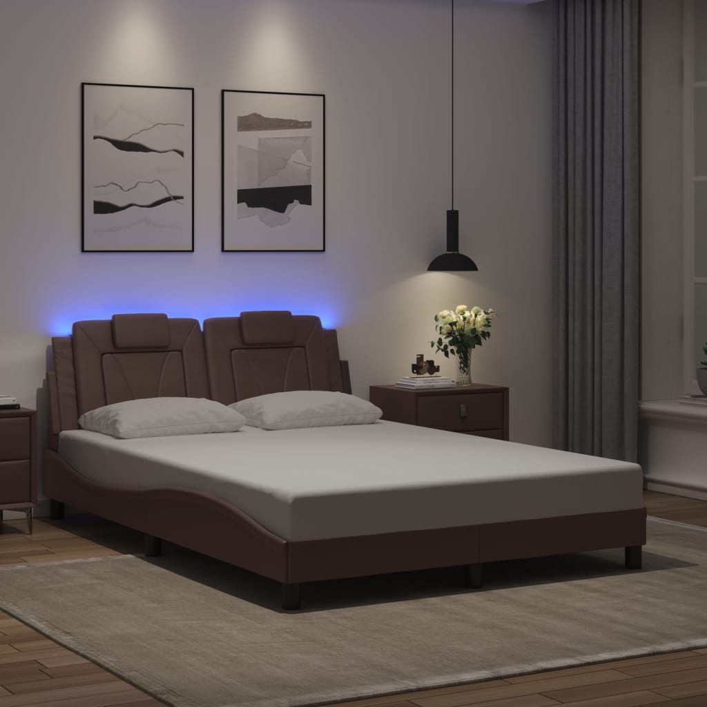 vidaXL Πλαίσιο Κρεβατιού Viana με LED Χωρίς Στρώμα Καφέ 140x190 εκ.