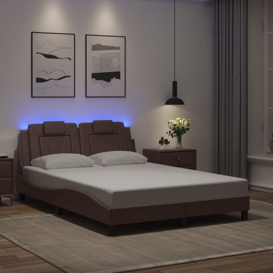 vidaXL Πλαίσιο Κρεβατιού Viana με LED Χωρίς Στρώμα Καφέ 140x190 εκ.