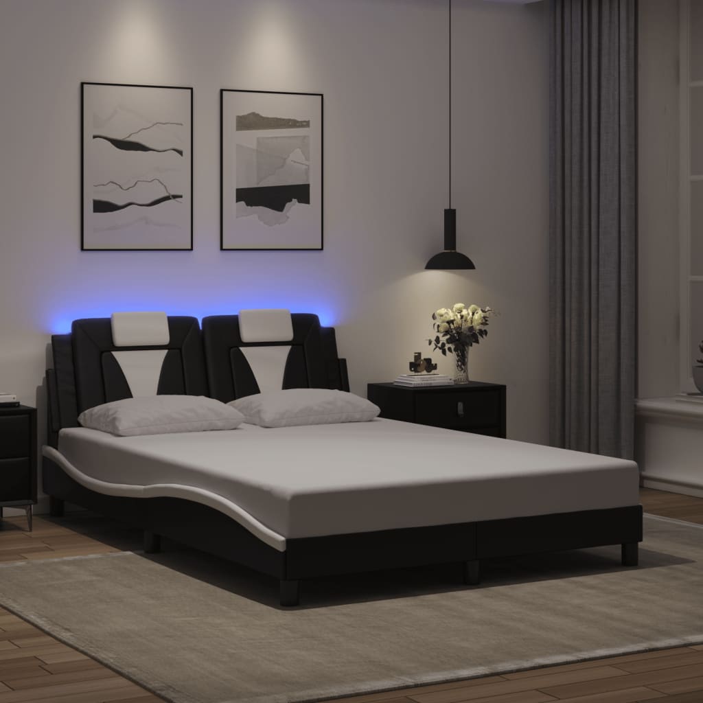vidaXL Πλαίσιο Κρεβατιού Viana με LED Χωρίς Στρώμα Μαύρο/Λευκό 140x190εκ.