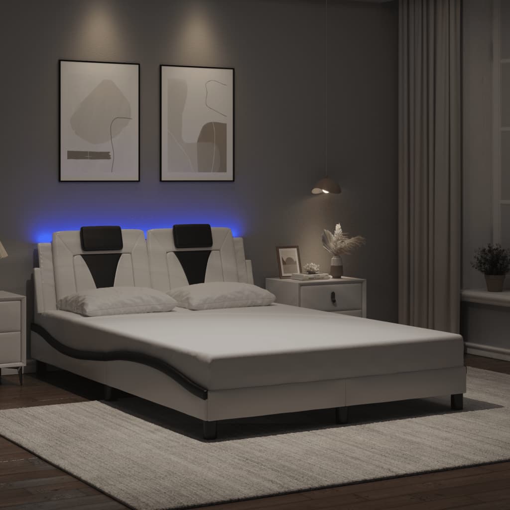 vidaXL Πλαίσιο Κρεβατιού Viana με LED Χωρίς Στρώμα Λευκό/Μαύρο 140x190εκ.