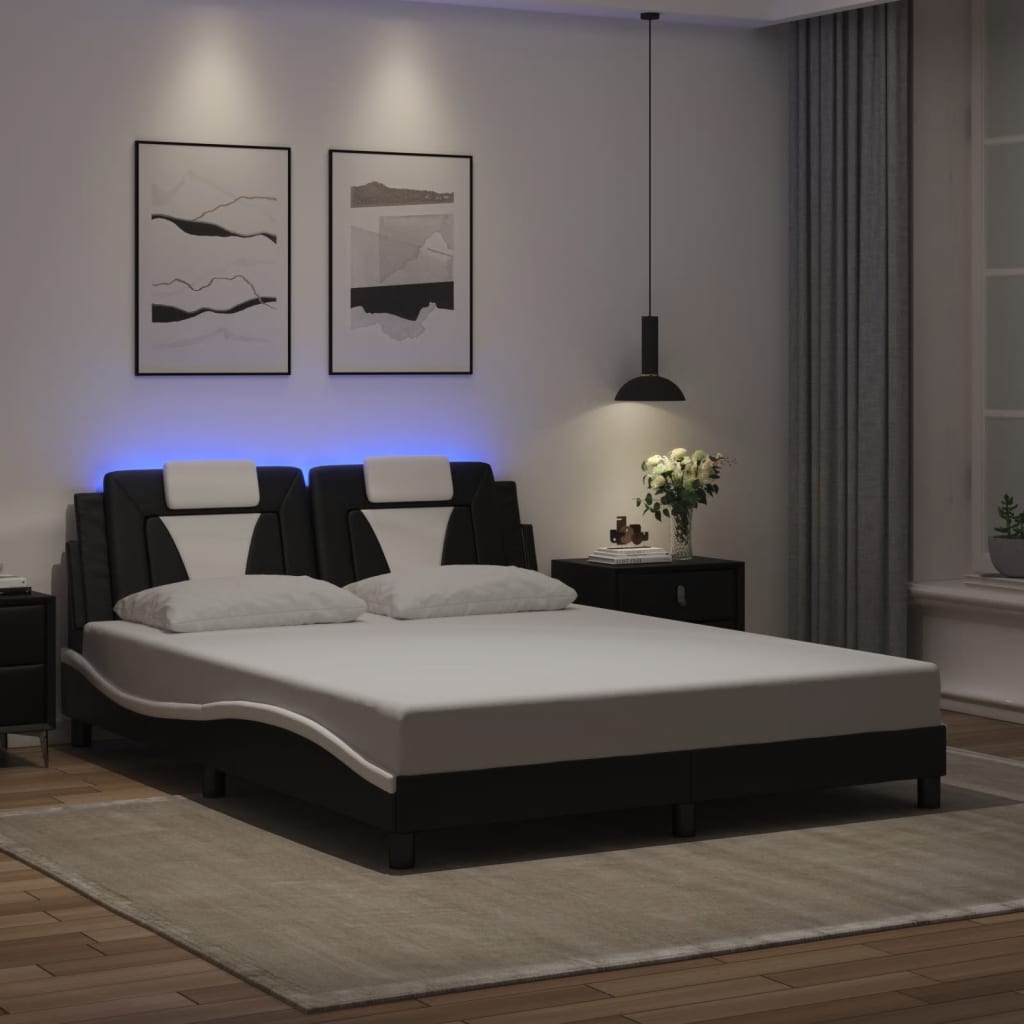 vidaXL Πλαίσιο Κρεβατιού Viana με LED Χωρίς Στρώμα Μαύρο/Λευκό 160x200εκ.