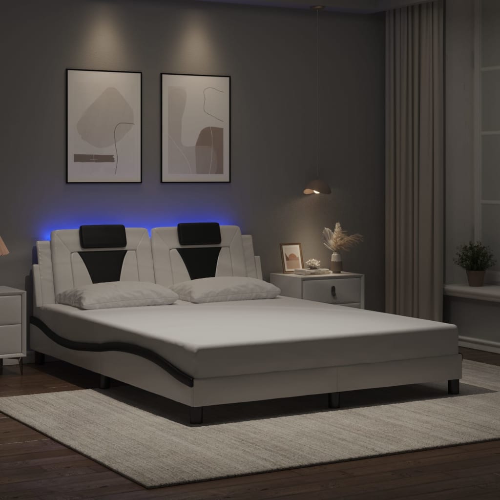 vidaXL Πλαίσιο Κρεβατιού Viana με LED Χωρίς Στρώμα Λευκό/Μαύρο 160x200εκ.