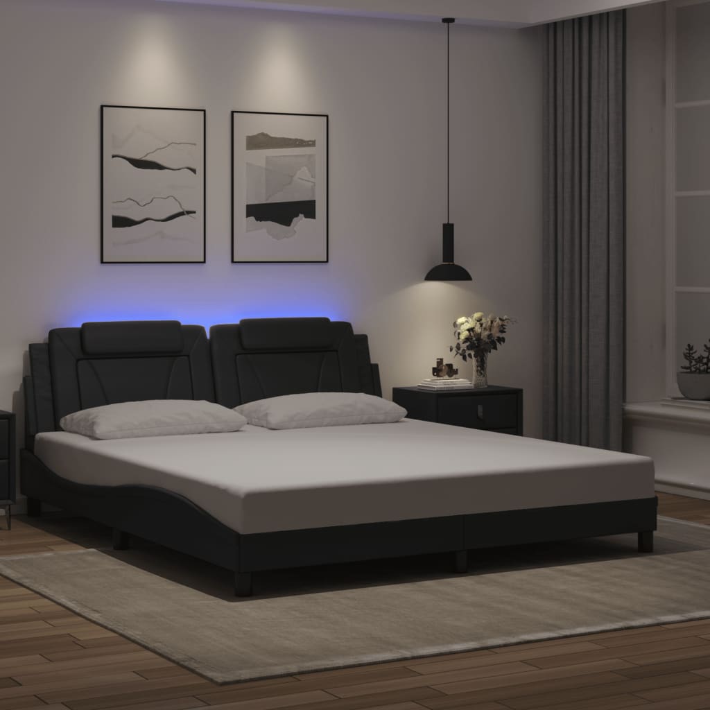 vidaXL Πλαίσιο Κρεβατιού Viana με LED Χωρίς Στρώμα Μαύρο 180x200 εκ.
