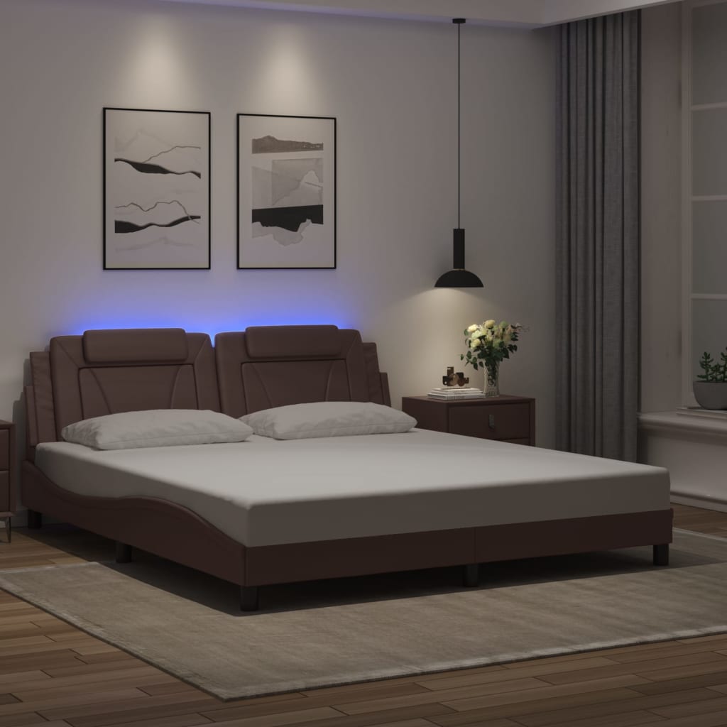 vidaXL Πλαίσιο Κρεβατιού Viana με LED Χωρίς Στρώμα Καφέ 180x200 εκ.