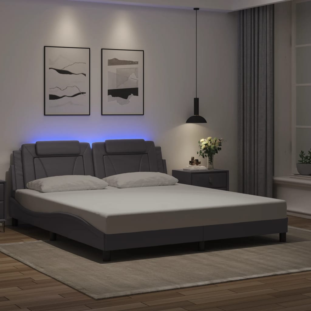 vidaXL Πλαίσιο Κρεβατιού Viana με LED Χωρίς Στρώμα Γκρι 180x200 εκ.