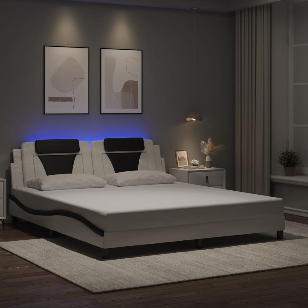 vidaXL Πλαίσιο Κρεβατιού Viana με LED Χωρίς Στρώμα Λευκό/Μαύρο 180x200εκ.