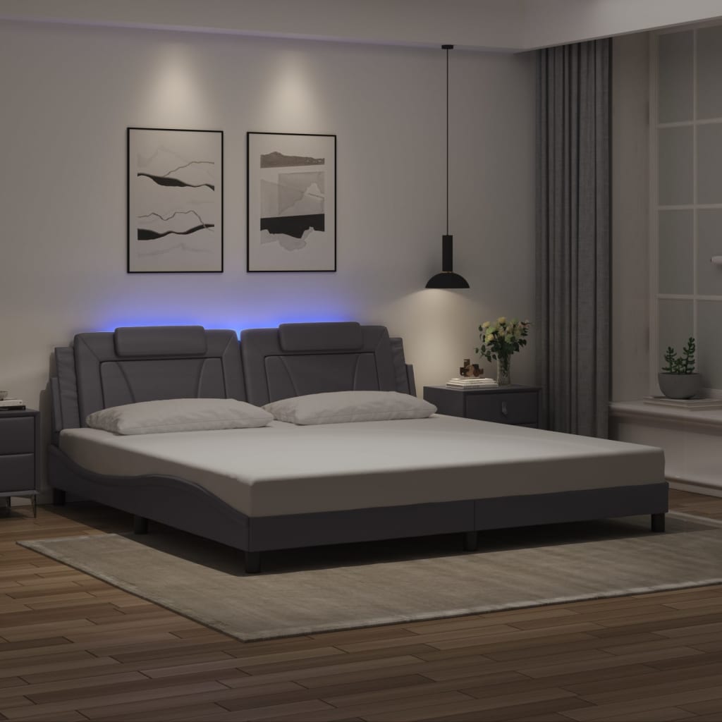 vidaXL Πλαίσιο Κρεβατιού Viana με LED Χωρίς Στρώμα Γκρι 200x200 εκ.